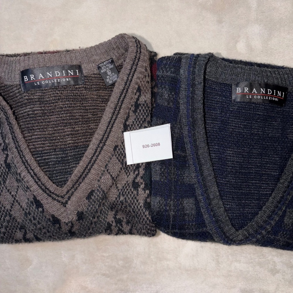 Brandini Le Collezioni Mens XL Sweater Vest Bundle Argyle Grid Wool Blend Italy